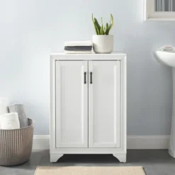 Bathroom Furniture-Kirkland's Home Distressed Wood Accent Cabinet White