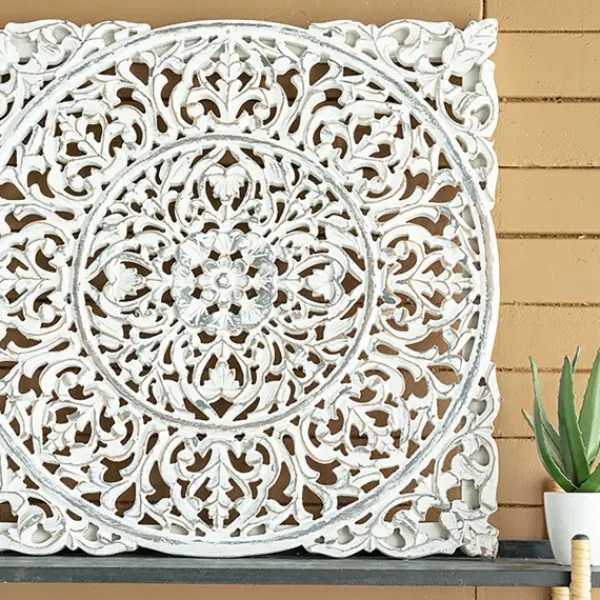 Wall Plaques-Kirkland's Home Distressed Wood Carved Wall Panels, Set Of 2 White