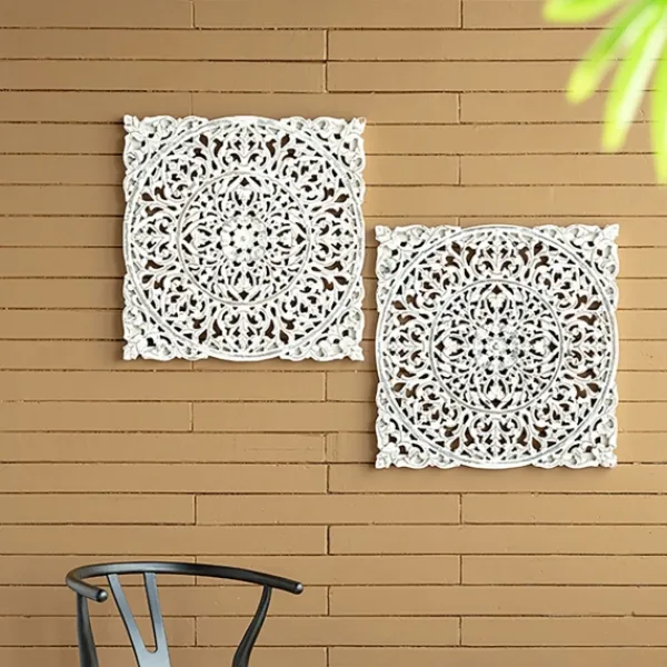 Wall Plaques-Kirkland's Home Distressed Wood Carved Wall Panels, Set Of 2 White