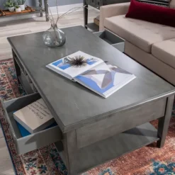 Coffee Tables-Kirkland's Home Distressed Wood 3-Drawer Coffee Table Gray