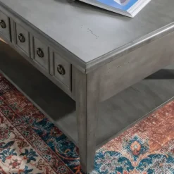 Coffee Tables-Kirkland's Home Distressed Wood 3-Drawer Coffee Table Gray