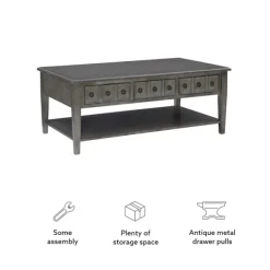 Coffee Tables-Kirkland's Home Distressed Wood 3-Drawer Coffee Table Gray