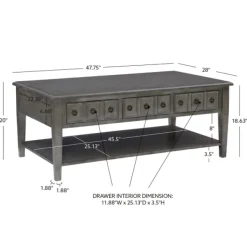 Coffee Tables-Kirkland's Home Distressed Wood 3-Drawer Coffee Table Gray