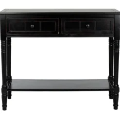 Console Tables-Kirkland's Home Distressed Wood 2-Drawer Console Table Black
