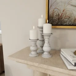 Candle Holders-Kirkland's Home Distressed Wood 3-Pc. Candle Holder Set White
