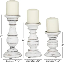 Candle Holders-Kirkland's Home Distressed Wood 3-Pc. Candle Holder Set White