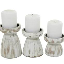 Candle Holders-Kirkland's Home Distressed Wood Pillar Candle Holders, Set Of 3 White