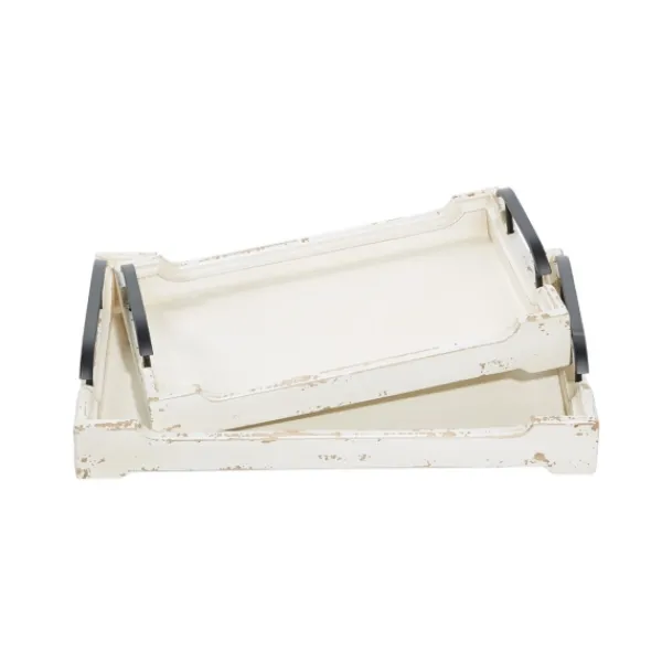 Decorative Trays-Kirkland's Home Distressed Wood Trays, Set Of 2 Ivory