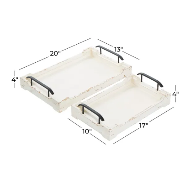 Decorative Trays-Kirkland's Home Distressed Wood Trays, Set Of 2 Ivory