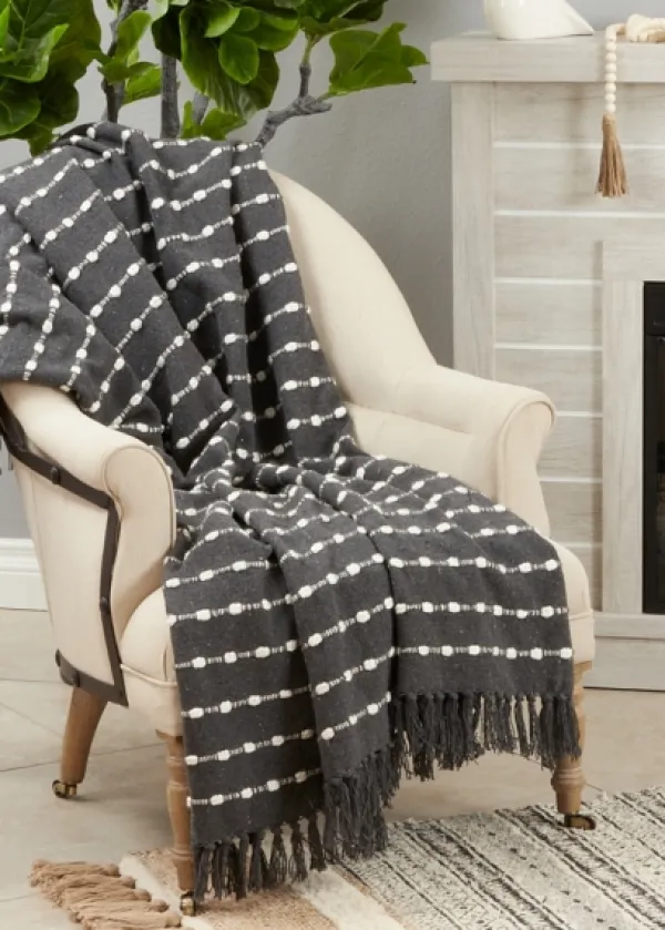 Blankets & Throws-Kirkland's Home Dotted Fringe Throw Blanket Black
