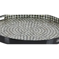 Decorative Trays-Kirkland's Home Dotted Shell Round Wooden Tray Black/Gray/Brown
