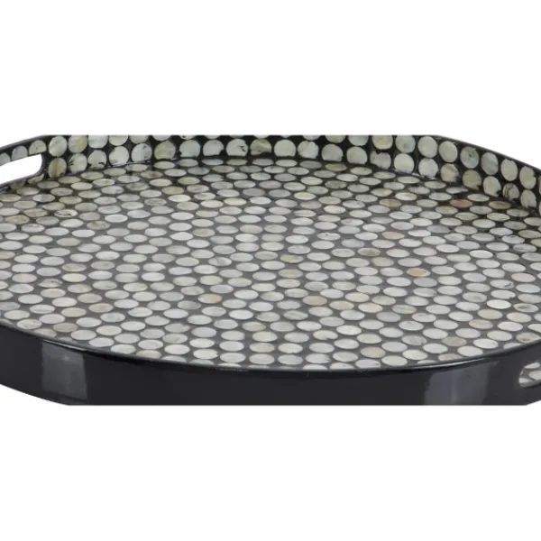 Decorative Trays-Kirkland's Home Dotted Shell Round Wooden Tray Black/Gray/Brown