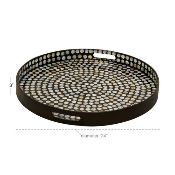 Decorative Trays-Kirkland's Home Dotted Shell Round Wooden Tray Black/Gray/Brown