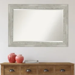 Decorative Mirrors-Kirkland's Home Dove Gray Scoop Frame Beveled Mirror, 42X30 In.