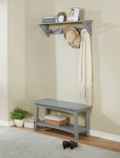 Benches & Ottomans-Kirkland's Home Dove Rustic Farmhouse Wood Bench Gray