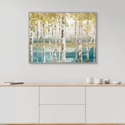 Framed Art-Kirkland's Home Down By The River Framed Canvas Art Print Blue/Green/White