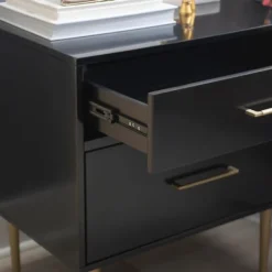 Nightstands-Kirkland's Home 2-Drawer Nightstand With Gold Hardware Black