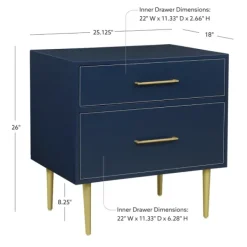 Nightstands-Kirkland's Home 2-Drawer Nightstand With Gold Hardware Blue