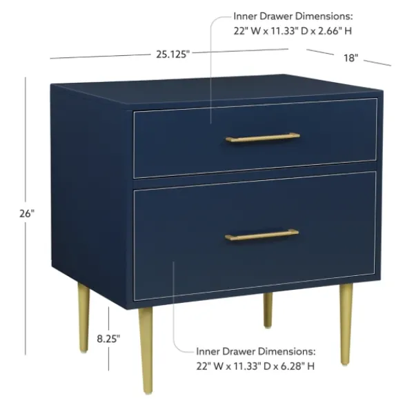 Nightstands-Kirkland's Home 2-Drawer Nightstand With Gold Hardware Blue