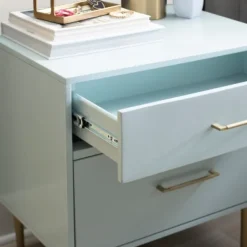 Nightstands-Kirkland's Home 2-Drawer Nightstand With Gold Hardware Gray