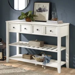 Console Tables-Kirkland's Home 2-Drawer Solid Wood Console Table White
