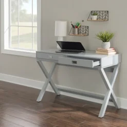 Office Furniture-Kirkland's Home 2-Drawer X-Frame Desk Gray