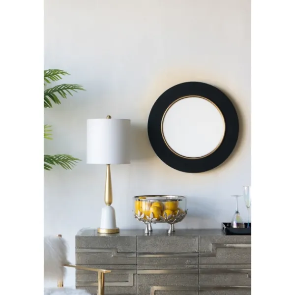 Decorative Mirrors-Kirkland's Home Drew I Black And Gold Round Led Mirror