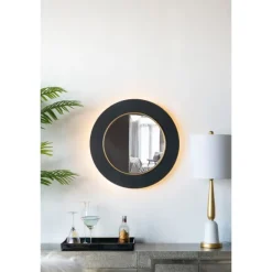 Decorative Mirrors-Kirkland's Home Drew I Black And Gold Round Led Mirror