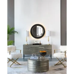 Decorative Mirrors-Kirkland's Home Drew Ii Black And Gold Round Led Mirror