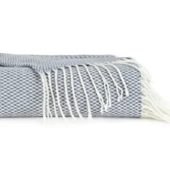 Blankets & Throws-Kirkland's Home Dusk Herringbone Throw With Fringe Blue