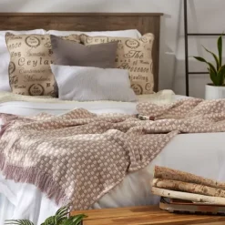 Blankets & Throws-Kirkland's Home Dusty Lilac Urban Check Throw Purple/Ivory