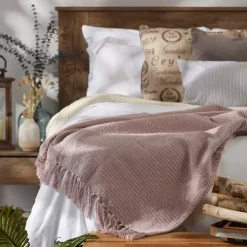Blankets & Throws-Kirkland's Home Dusty Ribbed Fringe Throw Purple