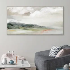 Framed Art-Kirkland's Home Earth And Clouds Abstract Framed Wall Art White/Green/Orange