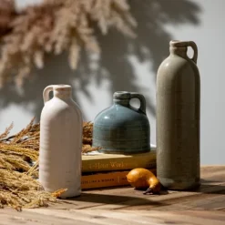 Vases-Kirkland's Home Earth Tones Jug Vases, Set Of 3 Gray/White/Blue