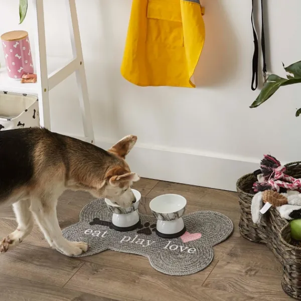 Kitchen & Floor Mats-Kirkland's Home Eat Play Love Bone-Shaped Pet Bowl Mat Gray