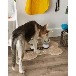 Kitchen & Floor Mats-Kirkland's Home Eat Play Love Bone-Shaped Pet Bowl Mat Tan