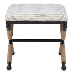 Benches & Ottomans-Kirkland's Home Eclectic Black And White Striped X Frame Stool Black/White/Tan