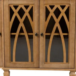 Cabinets & Sideboards-Kirkland's Home Eleanora Acorn Wood 4-Door Sideboard Brown