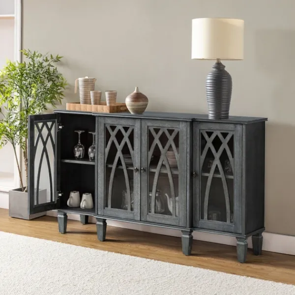 Cabinets & Sideboards-Kirkland's Home Eleanora Wood 4-Door Sideboard Gray
