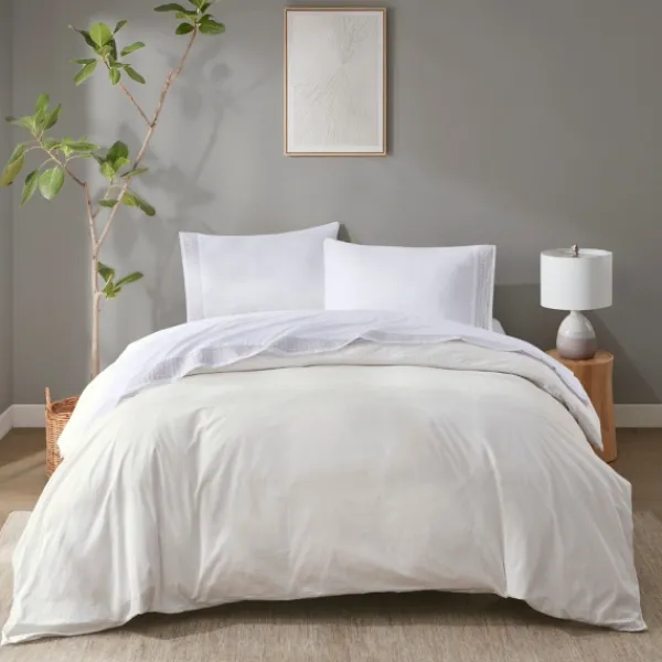 Bed Sheets-Kirkland's Home Elegant Geo Hem Microfiber 4-Pc. Queen Sheet Set White/Tan