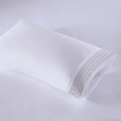 Bed Sheets-Kirkland's Home Elegant Geo Hem Microfiber 4-Pc. Full Sheet Set White/Tan