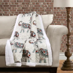 Blankets & Throws-Kirkland's Home Elephant Sherpa Throw Blanket Blue/Orange