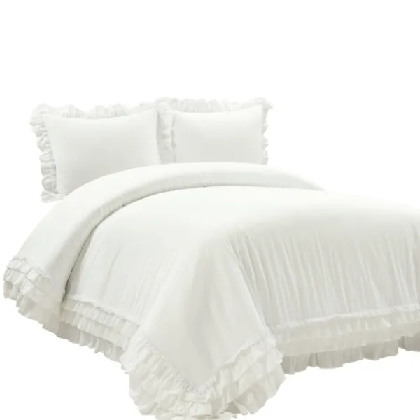 Duvets-Kirkland's Home Ella Ruffle 3-Pc. King Duvet Set White
