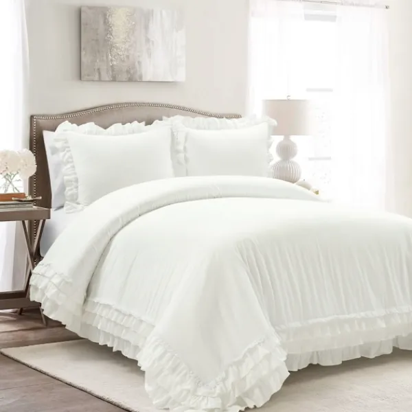 Duvets-Kirkland's Home Ella Ruffle 3-Pc. King Duvet Set White