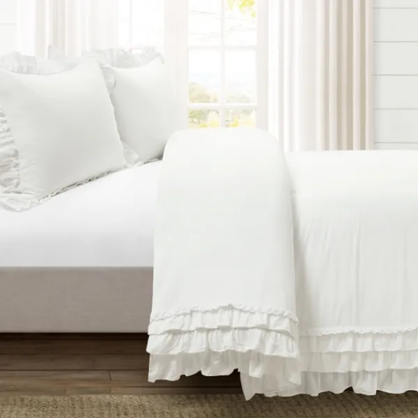 Duvets-Kirkland's Home Ella Ruffle 3-Pc. King Duvet Set White