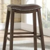 Bar Stools & Counter Height Stools-Kirkland's Home Ella Saddle Bar Stool With Nailhead Trim Brown