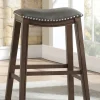 Bar Stools & Counter Height Stools-Kirkland's Home Ella Saddle Bar Stool With Nailhead Trim Gray