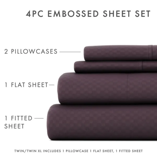 Bed Sheets-Kirkland's Home Embossed Checkered 3-Pc. Twin Sheet Set Purple