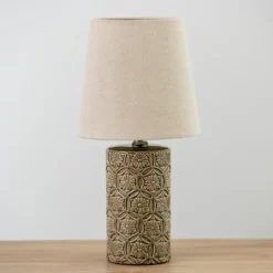Table Lamps-Kirkland's Home Embossed Floral Medallion Table Lamp Tan
