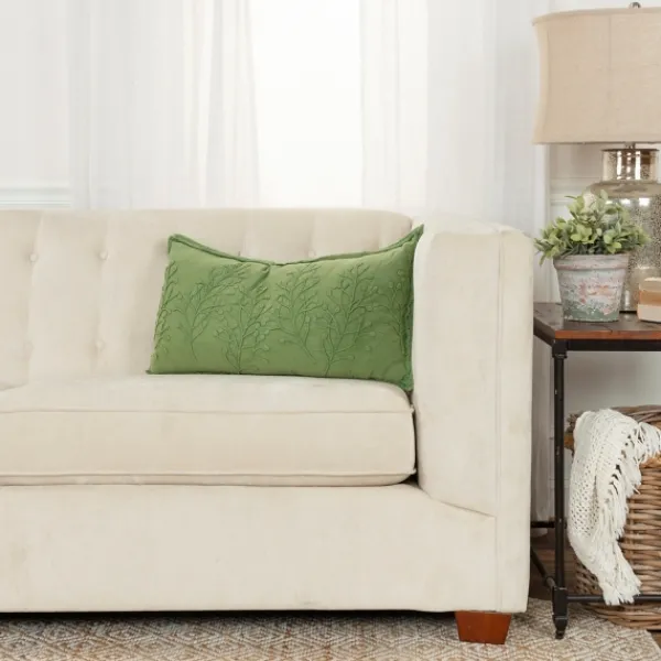 Pillows-Kirkland's Home Embroidered Botanical Pillow Green